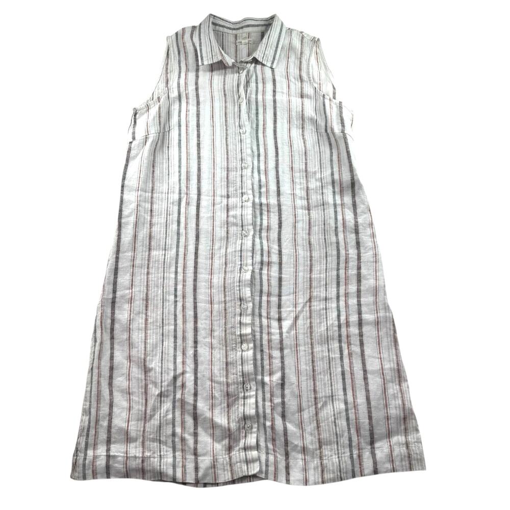 Garnet Hill Classic Linen Shirtdress 8 Sleeveless Striped Shift Timeless Preppy